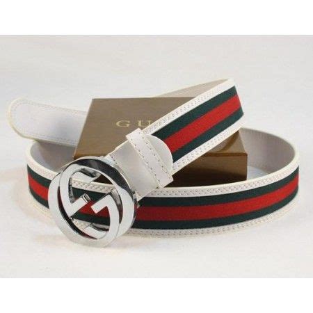 gucci green-red-green gold buckle white leather belt|gucci black belt silver buckle.